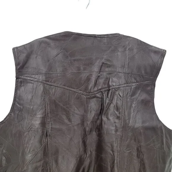 Duke Haband Mens Sz 4XL Western Brown Genuine Leather Patchwork Vest Cowboy‎